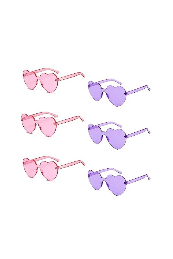 DULSPUE Lunettes de Coeur Soleil pour Femmes, Lunettes de Fête Sans Bord pour Femme,Cœur dAmour Lunettes de Soleil Teintées 