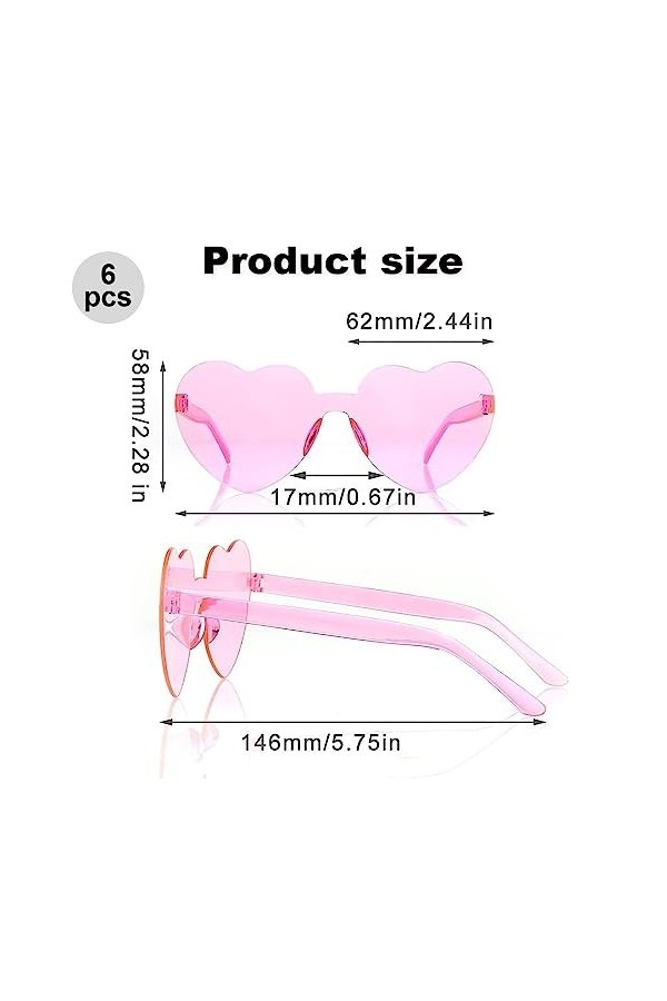DULSPUE Lunettes de Coeur Soleil pour Femmes, Lunettes de Fête Sans Bord pour Femme,Cœur dAmour Lunettes de Soleil Teintées 