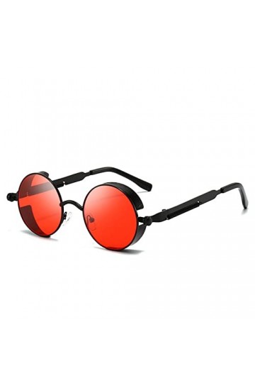 Hiessgozy Lunettes de soleil vintage steampunk rouges rondes punk alliage métal rétro hommes lunettes lunettes lunettes solei