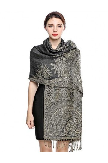 EASE LEAP Écharpe Pashmina pour Femme Châle Paisley Hijab de couleur chaude avec empiècements soyeux et sensation dans les co