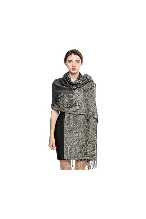 EASE LEAP Écharpe Pashmina pour Femme Châle Paisley Hijab de couleur chaude avec empiècements soyeux et sensation dans les co