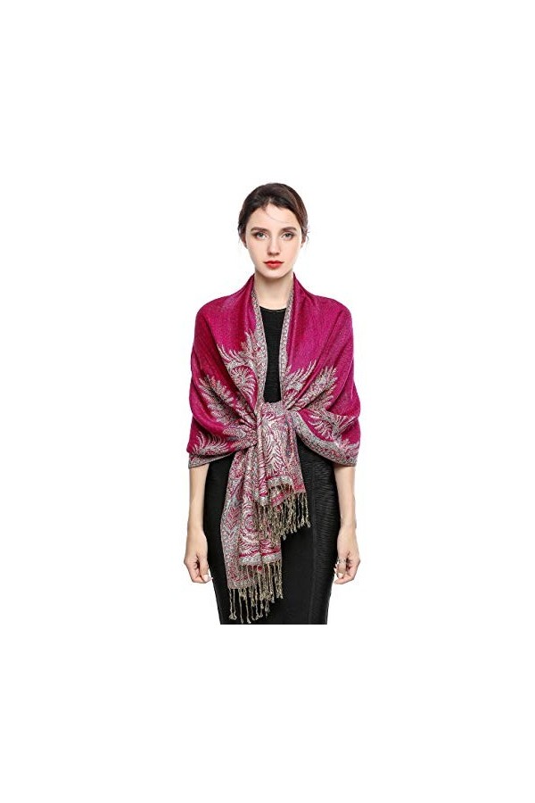 EASE LEAP Écharpe Pashmina pour Femme Châle Paisley Hijab de couleur chaude avec empiècements soyeux et sensation dans les co
