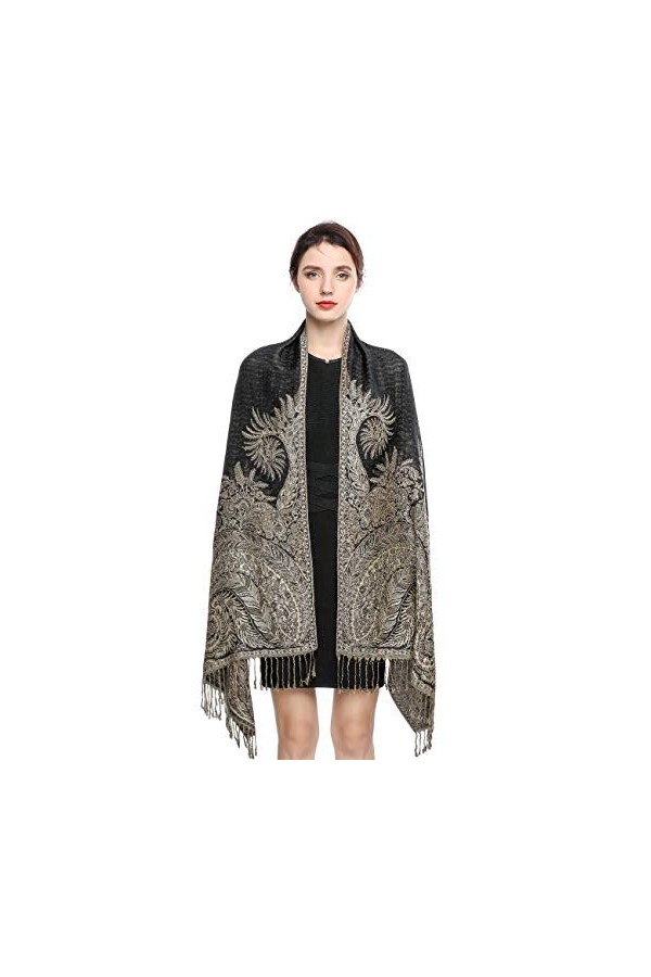 EASE LEAP Écharpe Pashmina pour Femme Châle Paisley Hijab de couleur chaude avec empiècements soyeux et sensation dans les co
