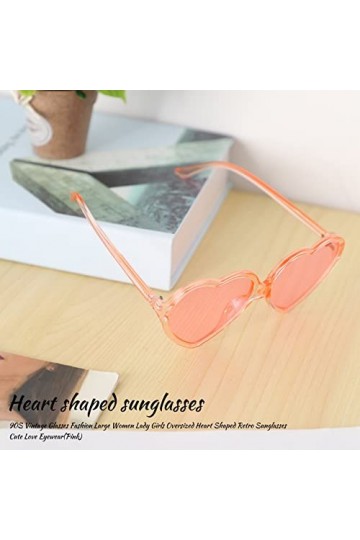 Vklopdsh Lunettes de soleil rétro surdimensionnées en forme de cœur des années 90 pour femmes et filles rose , rose