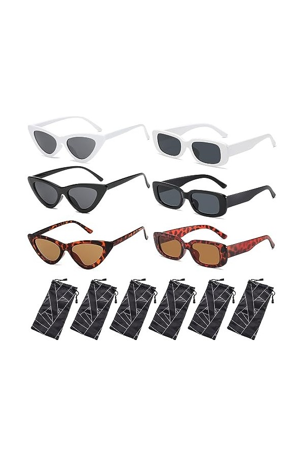 Lunette De Soleil Rectangulaire 6 Pcs Lunettes De Soleil Homme Femme Rectangulaire Lunettes De Soleil Style Yeux De Chat Mode
