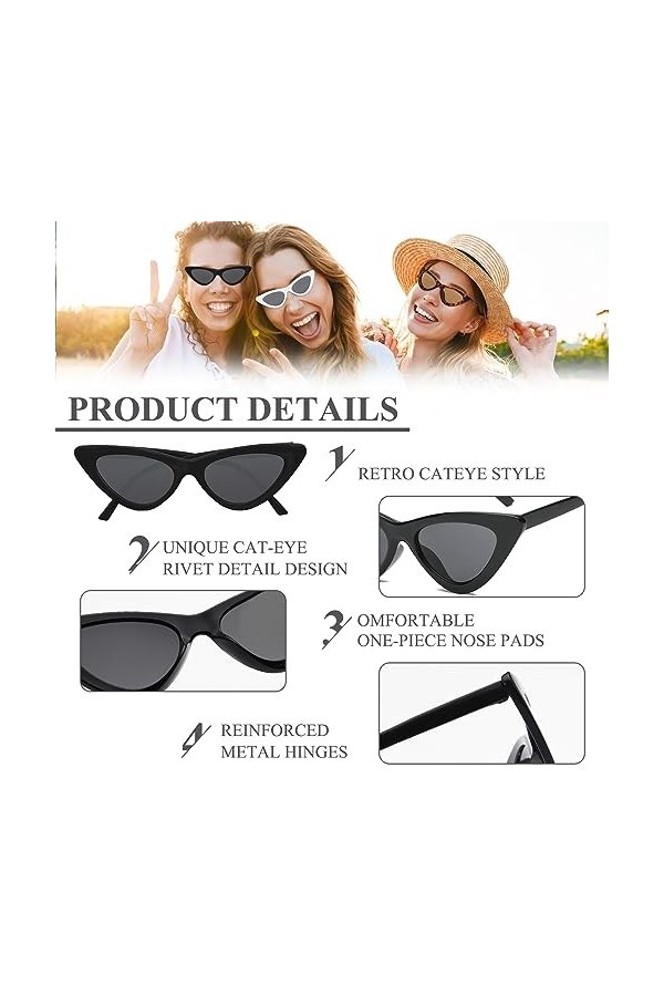 Lunette De Soleil Rectangulaire 6 Pcs Lunettes De Soleil Homme Femme Rectangulaire Lunettes De Soleil Style Yeux De Chat Mode