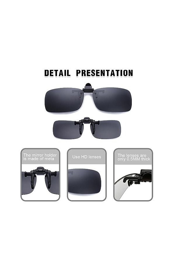 USTNIR Lot de 2 lunettes de soleil à clipser, verres polarisés adaptés aux lunettes de prescription, lunettes de soleil myopi