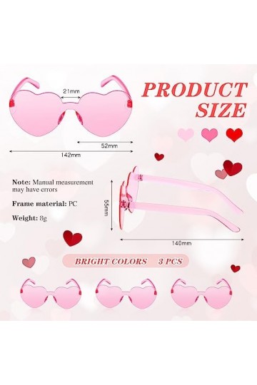 Hestya 3 Lunettes de Soleil de Cœur Lunettes de Soleil de Couleur de Bonbon Lunettes de Soleil sans Monture Transparentes Lun