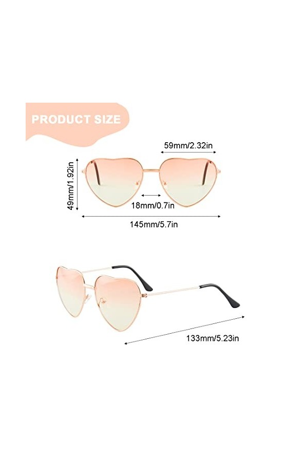 IUDWCG 2 Pcs Lunettes hippie en forme de coeur,lunettes de soleil transparentes de couleur bonbon lunettes vintage en forme d