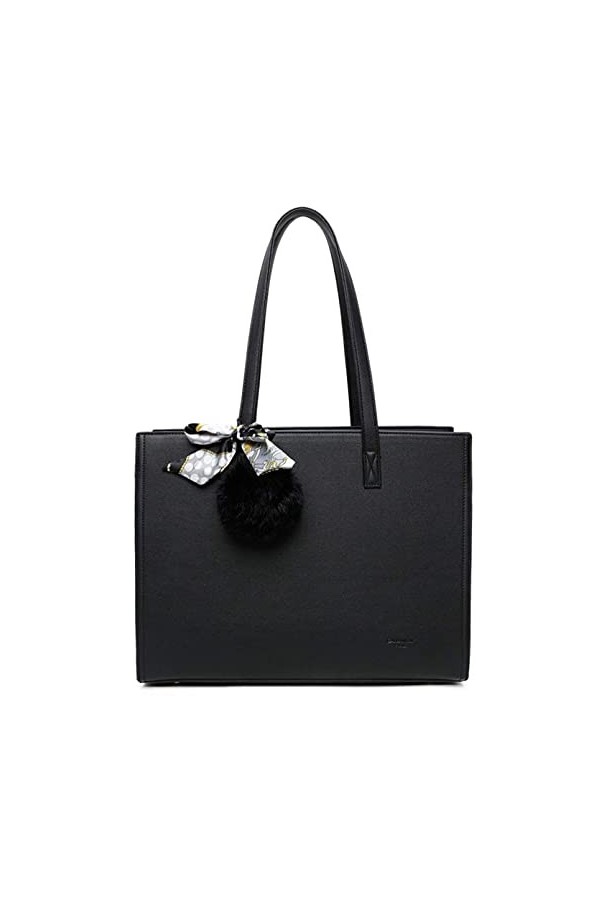 Sac A Main Femme Pompon Fourrure - Cabas Format A4 pour Cours - Grande Taille Shopping Fourre-Tout Porte-Document - Tendance 
