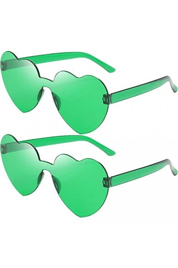 Stakee 2 pièces lunettes de soleil vertes sans monture lunettes en forme de coeur lunettes de soleil vertes transparentes