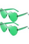 Stakee 2 pièces lunettes de soleil vertes sans monture lunettes en forme de coeur lunettes de soleil vertes transparentes