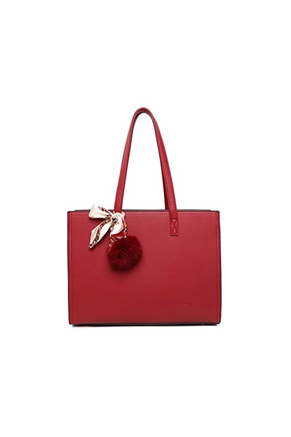 Sac A Main Femme Pompon Fourrure - Cabas Format A4 pour Cours - Grande Taille Shopping Fourre-Tout Porte-Document - Tendance 