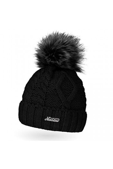 Neverless Bonnet à pompon doublé en polaire pour femme, Julie Noir, taille unique
