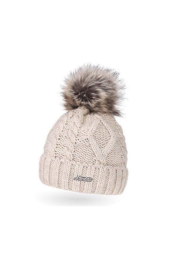 Neverless Bonnet à pompon doublé en polaire pour femme, Julie Noir, taille unique