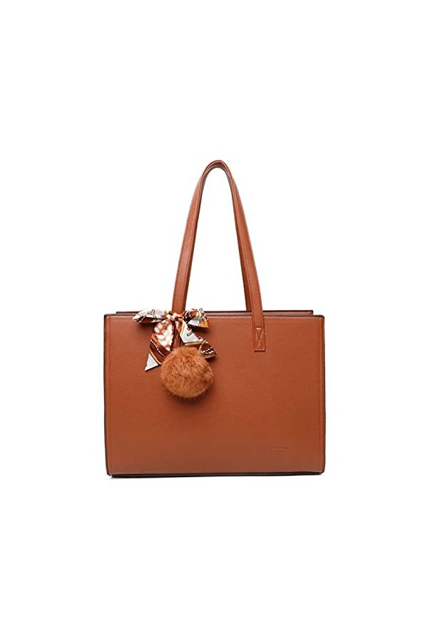 Sac A Main Femme Pompon Fourrure - Cabas Format A4 pour Cours - Grande Taille Shopping Fourre-Tout Porte-Document - Tendance 