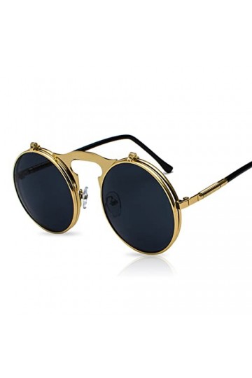 TSLRSA Lunettes de soleil homme femme ronde polarisées inspirées du style retro Steampunk en cercle métallique or 