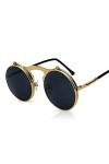 TSLRSA Lunettes de soleil homme femme ronde polarisées inspirées du style retro Steampunk en cercle métallique or 