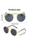 TSLRSA Lunettes de soleil homme femme ronde polarisées inspirées du style retro Steampunk en cercle métallique or 