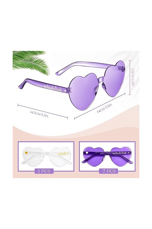 Weewooday 8 Pcs Lunettes de Soleil en Forme de Cœur Lunettes de Soleil dAmour Transparentes Colorées pour Mariée Transparen