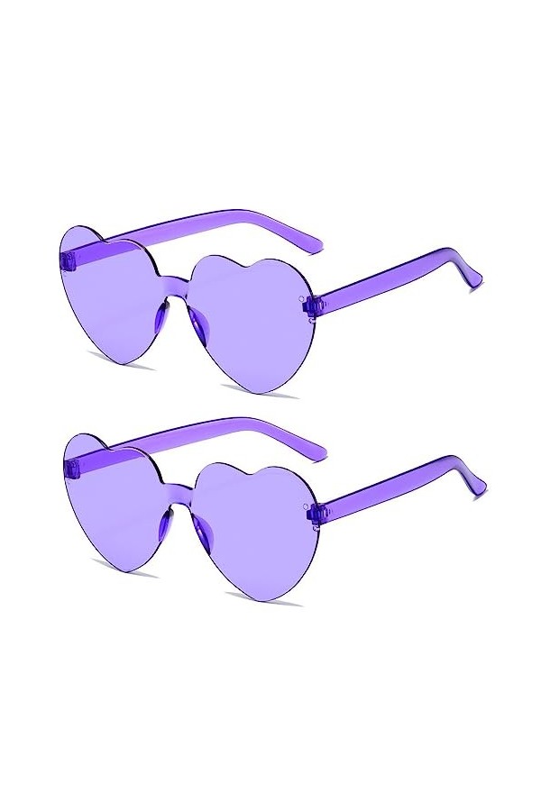 SECALIFE Lot de 2 paires de lunettes de soleil en forme de cœur multicolores sans monture en forme de cœur - Lunettes de sole