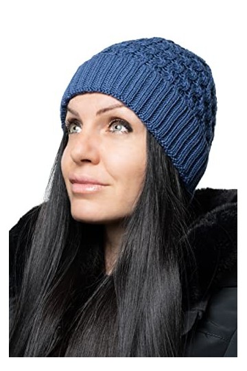 YV Bonnet unisexe 100 % laine mérinos doux et chaud pour lhiver. - Bleu - Taille Unique