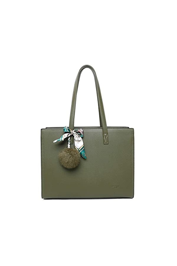 Sac A Main Femme Pompon Fourrure - Cabas Format A4 pour Cours - Grande Taille Shopping Fourre-Tout Porte-Document - Tendance 