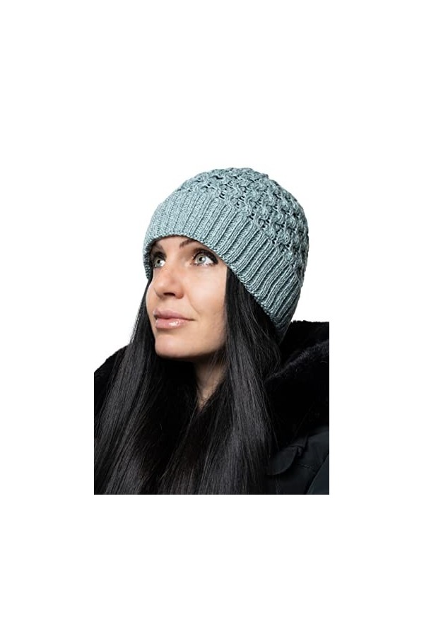 YV Bonnet unisexe 100 % laine mérinos doux et chaud pour lhiver. - Bleu - Taille Unique