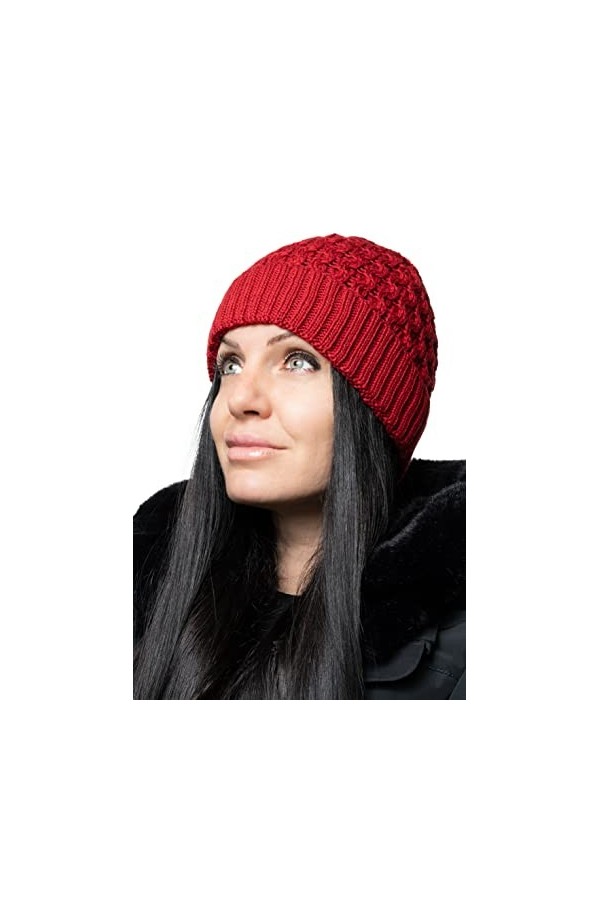 YV Bonnet unisexe 100 % laine mérinos doux et chaud pour lhiver. - Bleu - Taille Unique