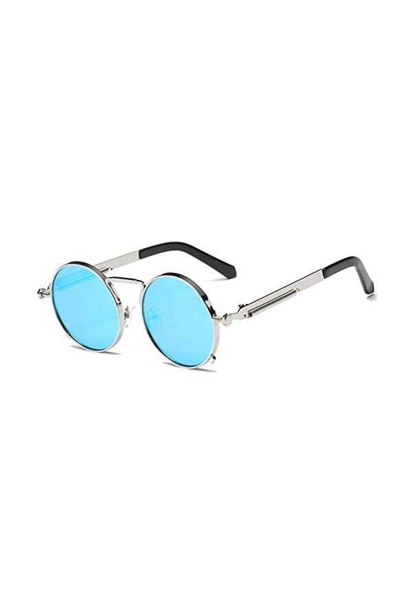 JiXuan Steampunk Goggles Lunettes de Soleil Hommes Femmes Lunettes de Soleil rondes Rétro Cercle Vintage Métal Lunettes de vu