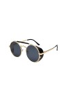Yuandongxing Steampunk Lunettes De Soleil Femmes Hommes Rond Cadre En Métal Double Pont Lunettes De Soleil 70 S Vintage Rétro