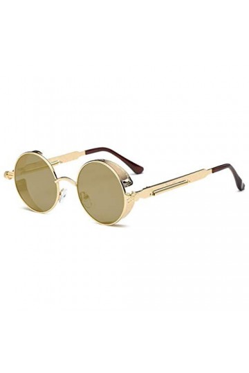 JiXuan Gothique Steampunk Lunettes De Soleil Rondes En Métal pour Hommes Femmes Miroir Cercle Lunettes De Soleil Rétro Vintag