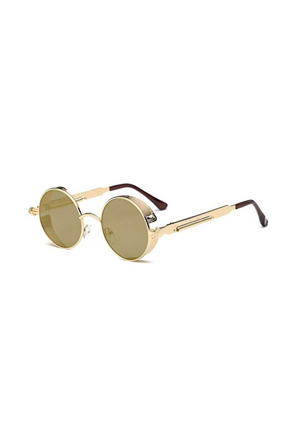 JiXuan Gothique Steampunk Lunettes De Soleil Rondes En Métal pour Hommes Femmes Miroir Cercle Lunettes De Soleil Rétro Vintag