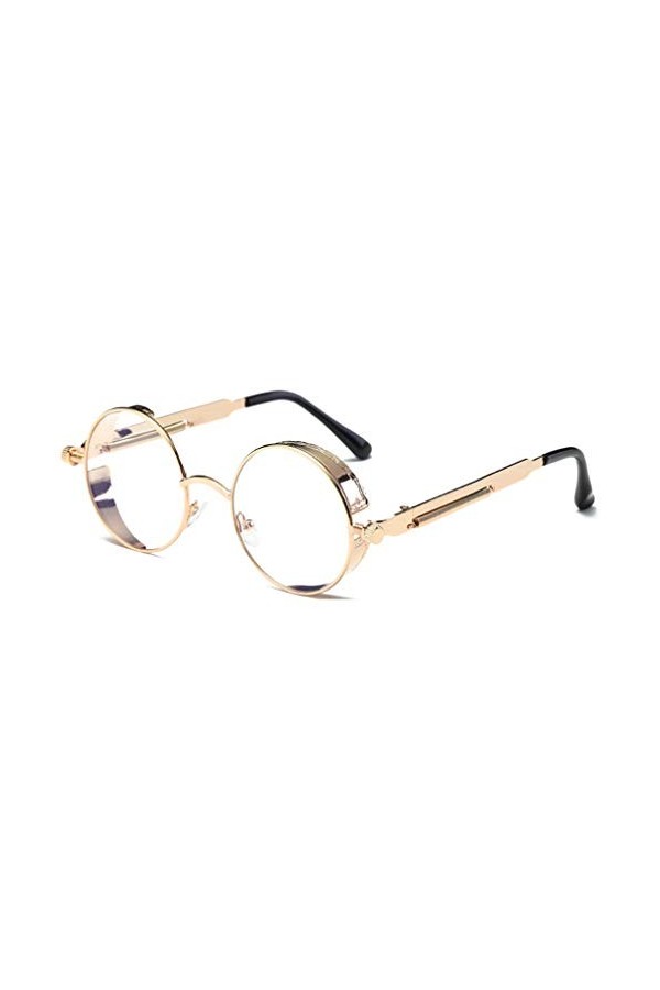 JiXuan Gothique Steampunk Lunettes De Soleil Rondes En Métal pour Hommes Femmes Miroir Cercle Lunettes De Soleil Rétro Vintag