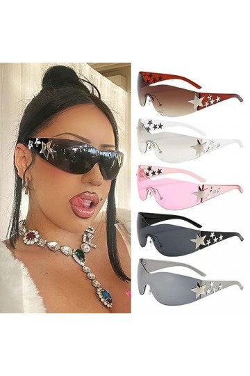 KITPIPI Star Y2K Sungalsses Lunettes de soleil sans monture avec pentagramme Décoration pour femme Protection UV Lunettes de 
