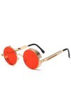 Lunettes de soleil rouges vintage steampunk pour homme rondes punk alliage métal rétro lunettes de soleil gothiques lunettes 
