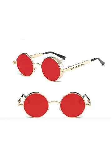 Lunettes de soleil rouges vintage steampunk pour homme rondes punk alliage métal rétro lunettes de soleil gothiques lunettes 