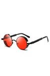 Lunettes de soleil rondes vintage steampunk rouge punk alliage métal rétro nuances femmes hommes lunettes de soleil, Rouge/no