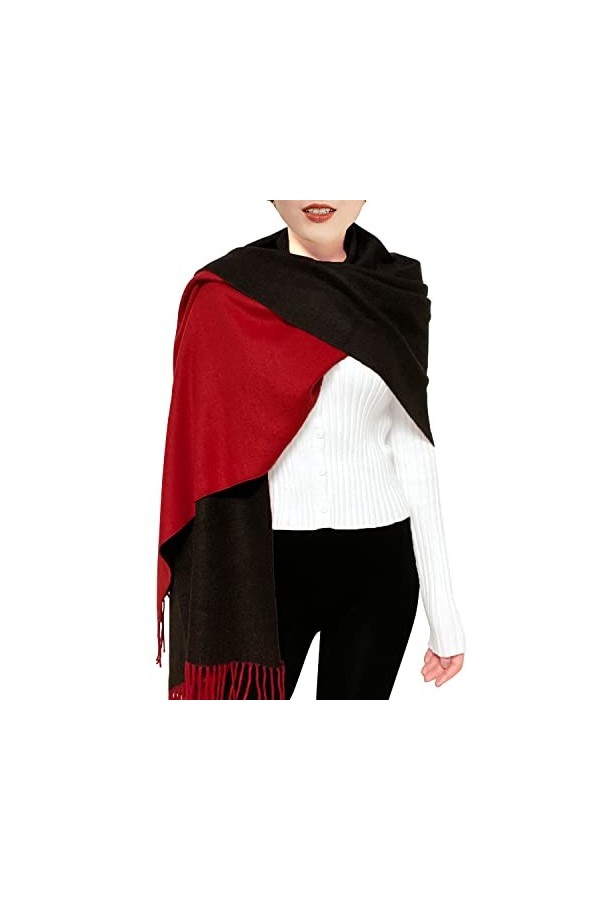 ehsbuy Echarpe Femme Cachemire Hiver Réversible Pashmina Longues Grande Épais Chaude Écharpes avec Gland Pour Cadeau Mariage
