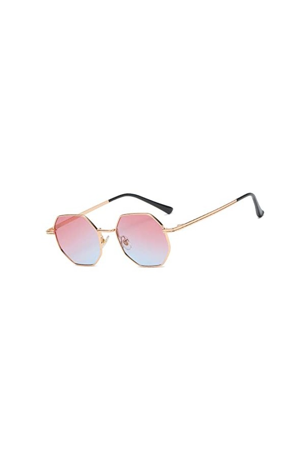 Lunettes de Soleil Teintées, Lunettes de Soleil avec Monture en Métal, Lunettes De Soleil Pour Femmes, Rétro Polygone Dégradé
