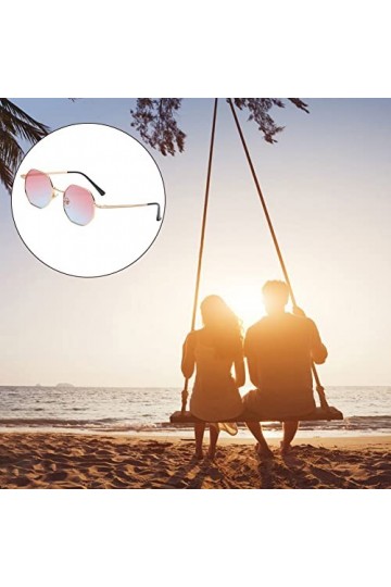 Lunettes de Soleil Teintées, Lunettes de Soleil avec Monture en Métal, Lunettes De Soleil Pour Femmes, Rétro Polygone Dégradé