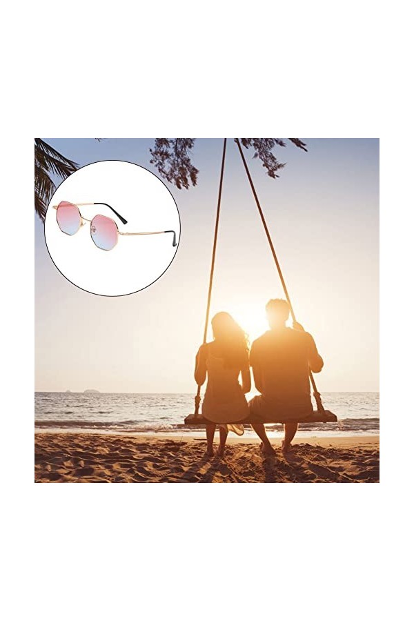 Lunettes de Soleil Teintées, Lunettes de Soleil avec Monture en Métal, Lunettes De Soleil Pour Femmes, Rétro Polygone Dégradé