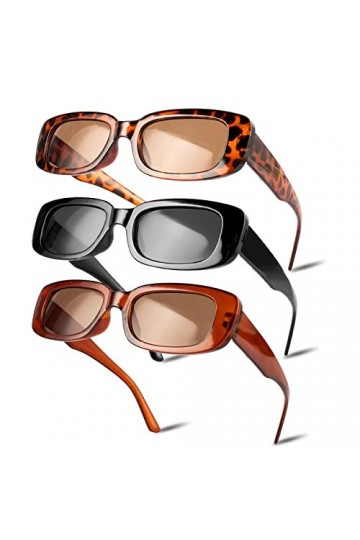 Kitnelw 3 Pièces Lunette Rectangulaire Femme Vintage Lunettes de Soleil Mode Célébrité Lunettes Soleil de Party Rétro Lunette