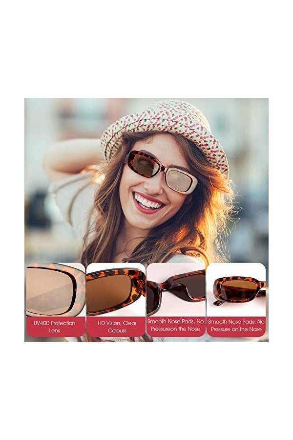 Kitnelw 3 Pièces Lunette Rectangulaire Femme Vintage Lunettes de Soleil Mode Célébrité Lunettes Soleil de Party Rétro Lunette