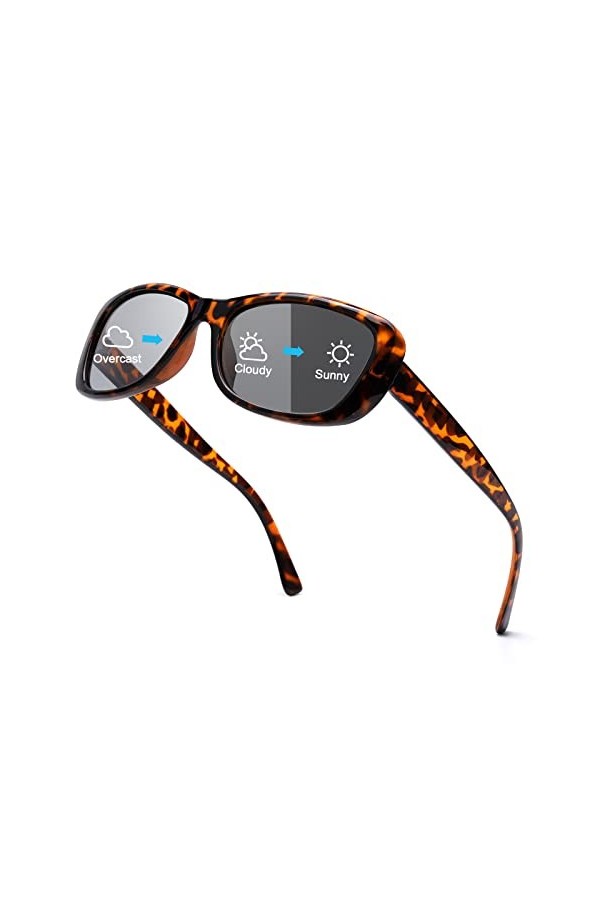 Lunettes de soleil polarisées rectangulaires pour femme avec protection UV Tortue photochromique 