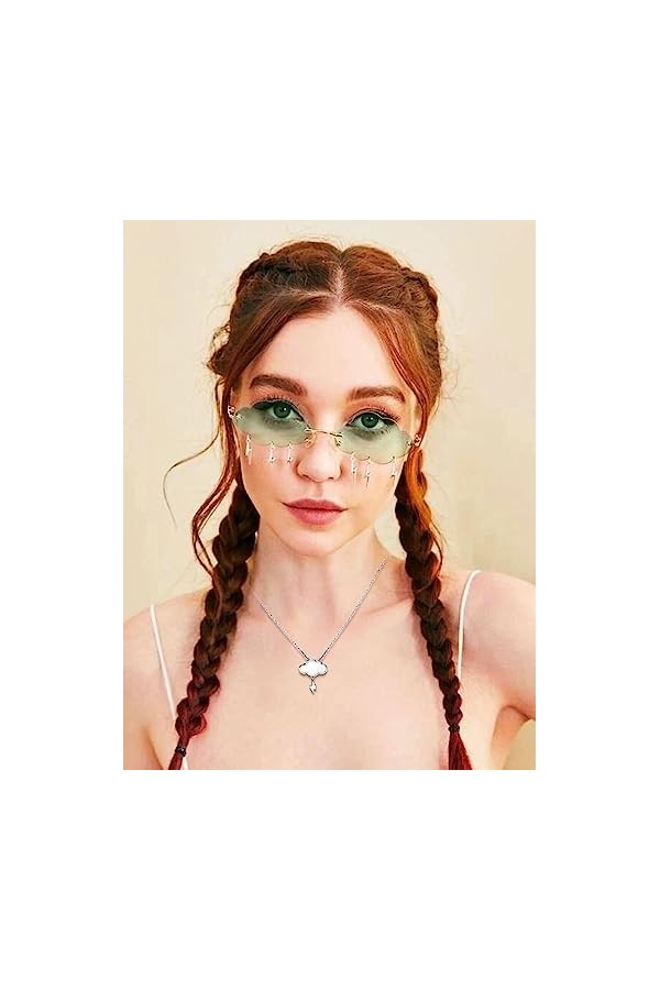 LaVenty Green Lunette Soleil Festival Lunettes de Soleil pour Femmes Lunettes de Soleil sans Monture en Forme de Soleil Lunet