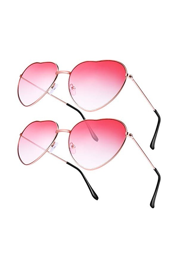 Boao 2 Paires de Lunettes Spécifications Hippies Lunettes en Forme de Coeur pour Accessoire Déguisement Hippie, Cadre Or Rose