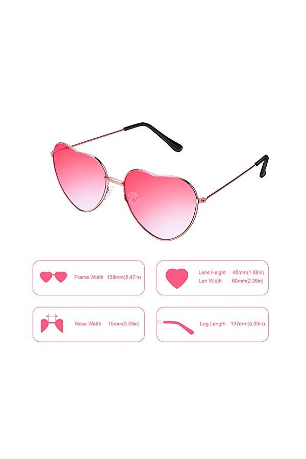 Boao 2 Paires de Lunettes Spécifications Hippies Lunettes en Forme de Coeur pour Accessoire Déguisement Hippie, Cadre Or Rose