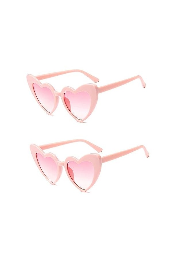 Lunettes De Soleil Coeur,2 PCS Lunettes Coeur Hippy Lunettes Hippie Monture En Métal Rétro Lunettes De Soleil Vintage Pour Fe