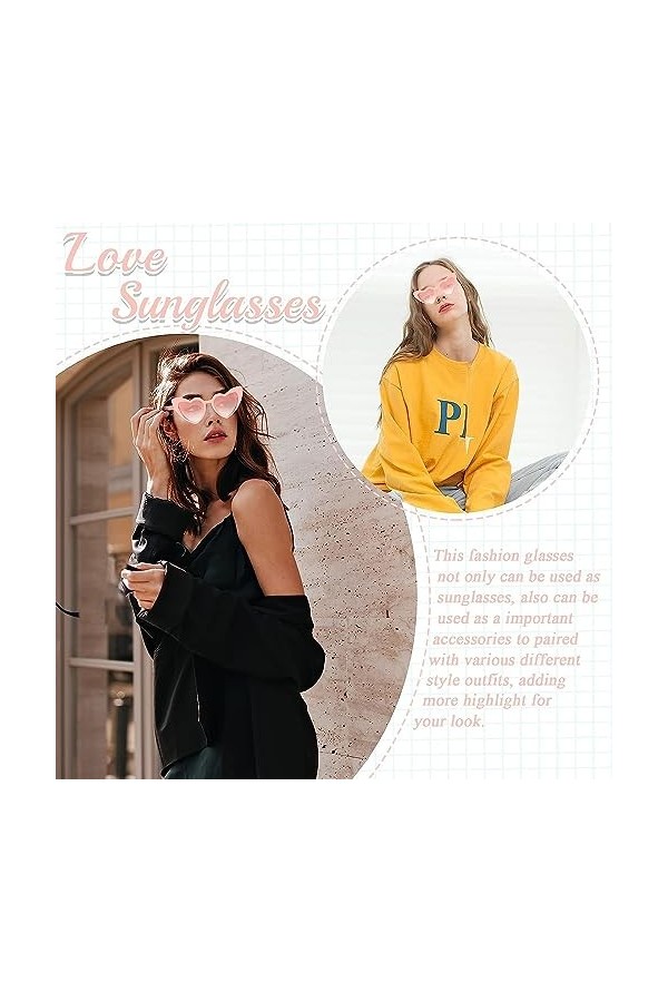 Lunettes De Soleil Coeur,2 PCS Lunettes Coeur Hippy Lunettes Hippie Monture En Métal Rétro Lunettes De Soleil Vintage Pour Fe